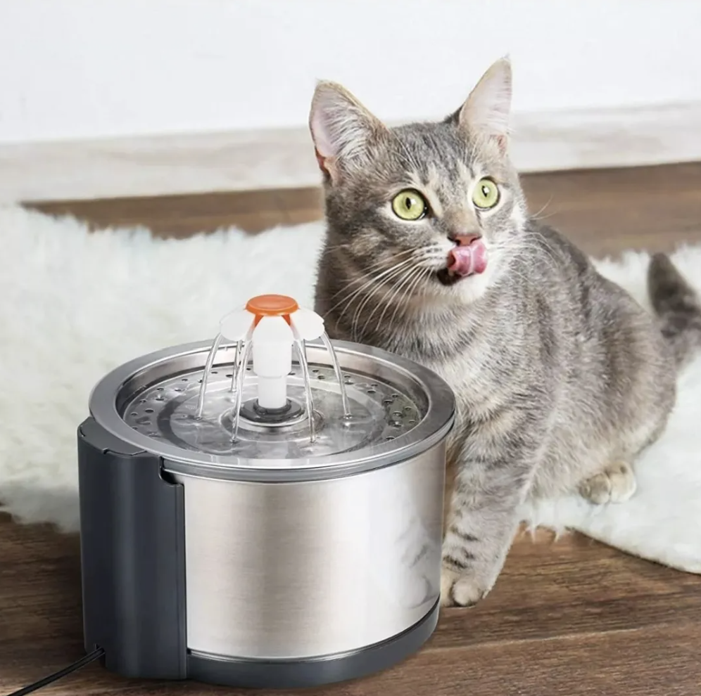 Fuente De Agua Gato Acero Inoxidable 2,5L