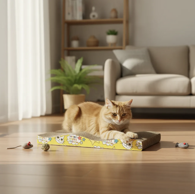 Rascador Ondulado de Cartón para Gatos (con Hierba Gatuna)