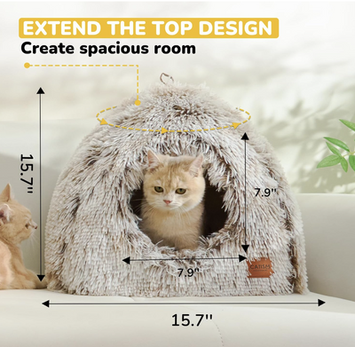Cama Cueva Peludita para Gatos y Perros Pequeños (Tipo Igloo)