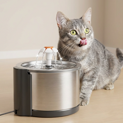 Fuente de Agua para Gato en Acero Inoxidable (2,5L)