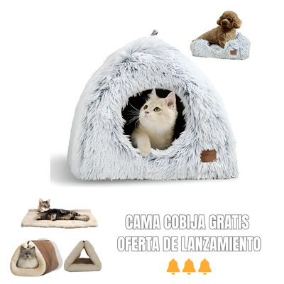 Cama Cueva Peludita para Gatos y Perros Pequeños (Tipo Igloo)